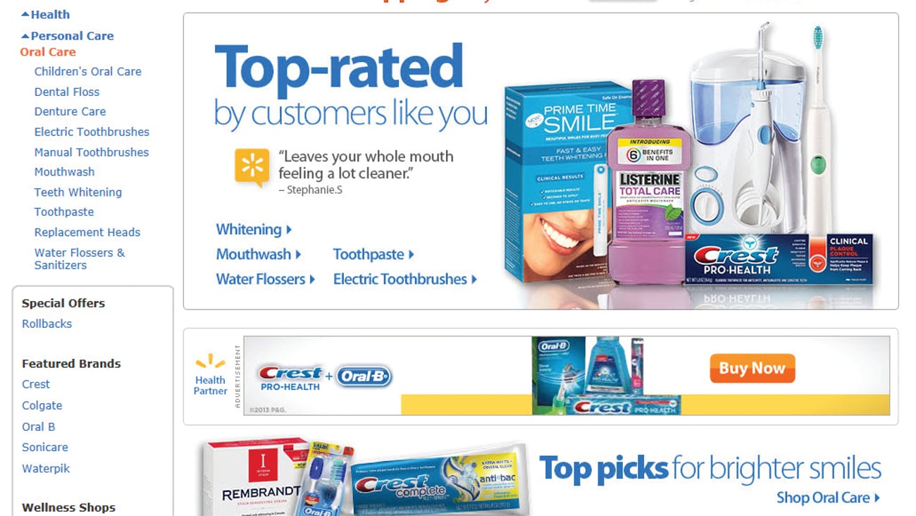 Walmart.com Oral Care Category Page