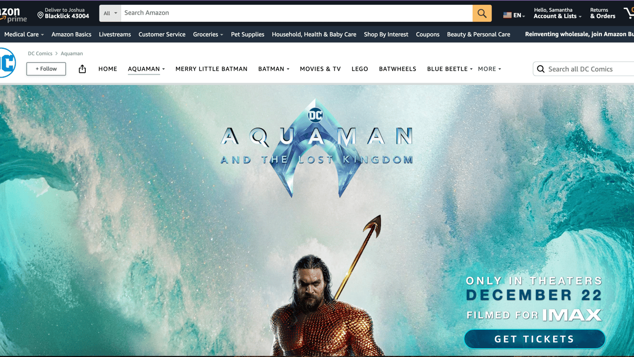 Amazon 'Aquaman and the Lost Kingdom' Web Page