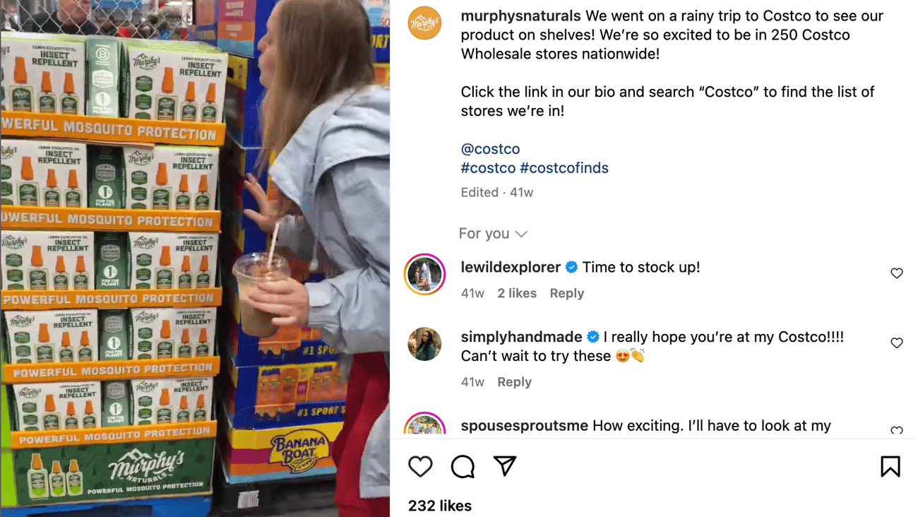 Murphy's Naturals Costco 'We're So Excited' Instagram Update
