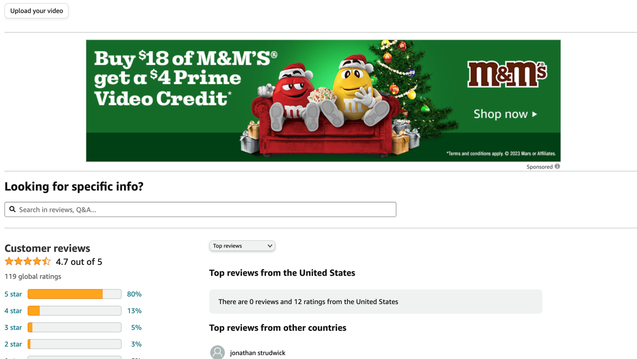 Amazon M&M's Holiday Incentive Display Ad