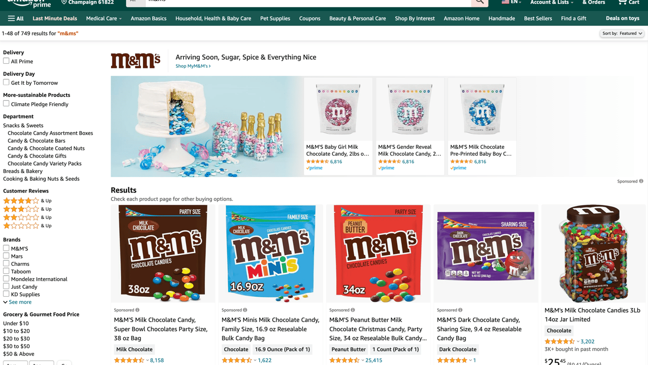 Amazon M&M's 'Arriving Soon' Sponsored Search Ad