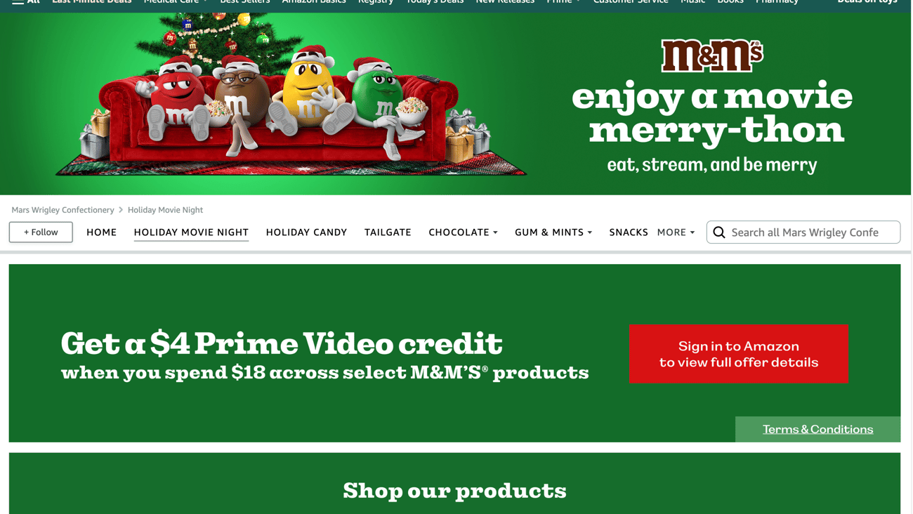 Amazon M&M's 'Enjoy a Movie Merry-thon' Web Page