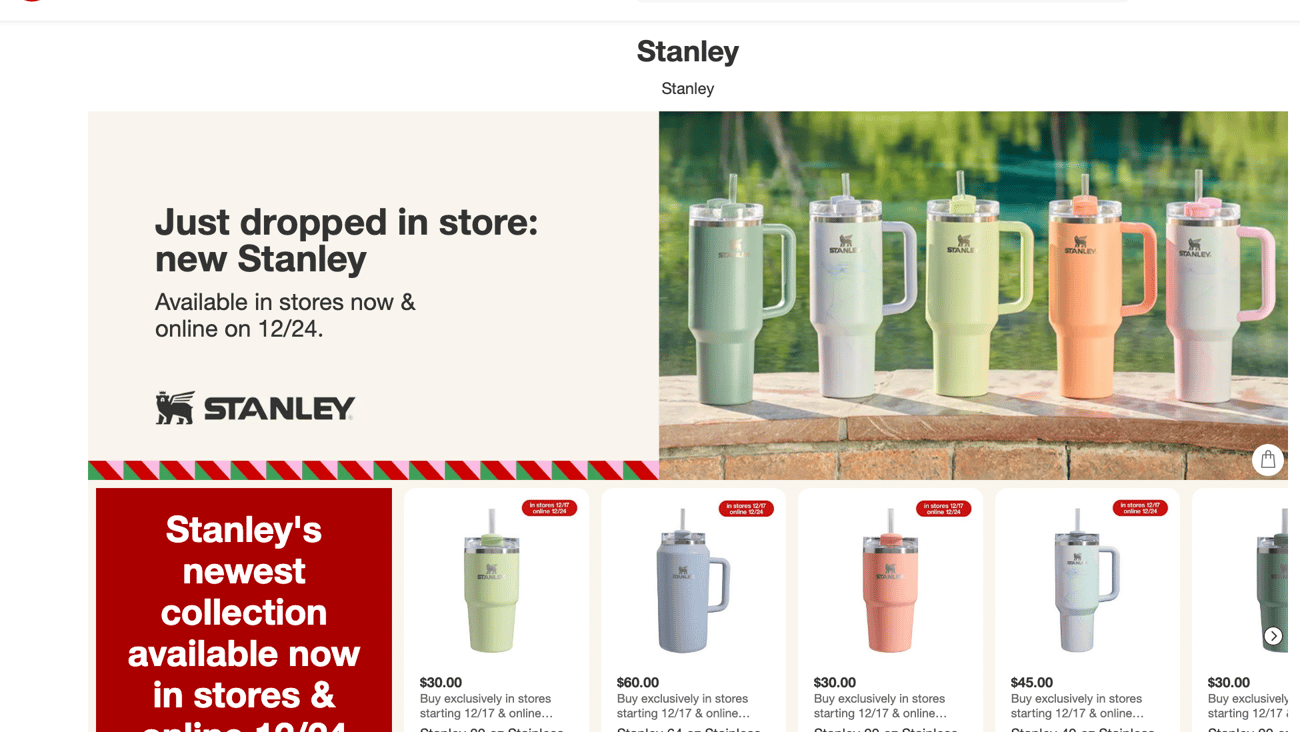 Target Stanley 'Just Dropped in Store' Promotional Page