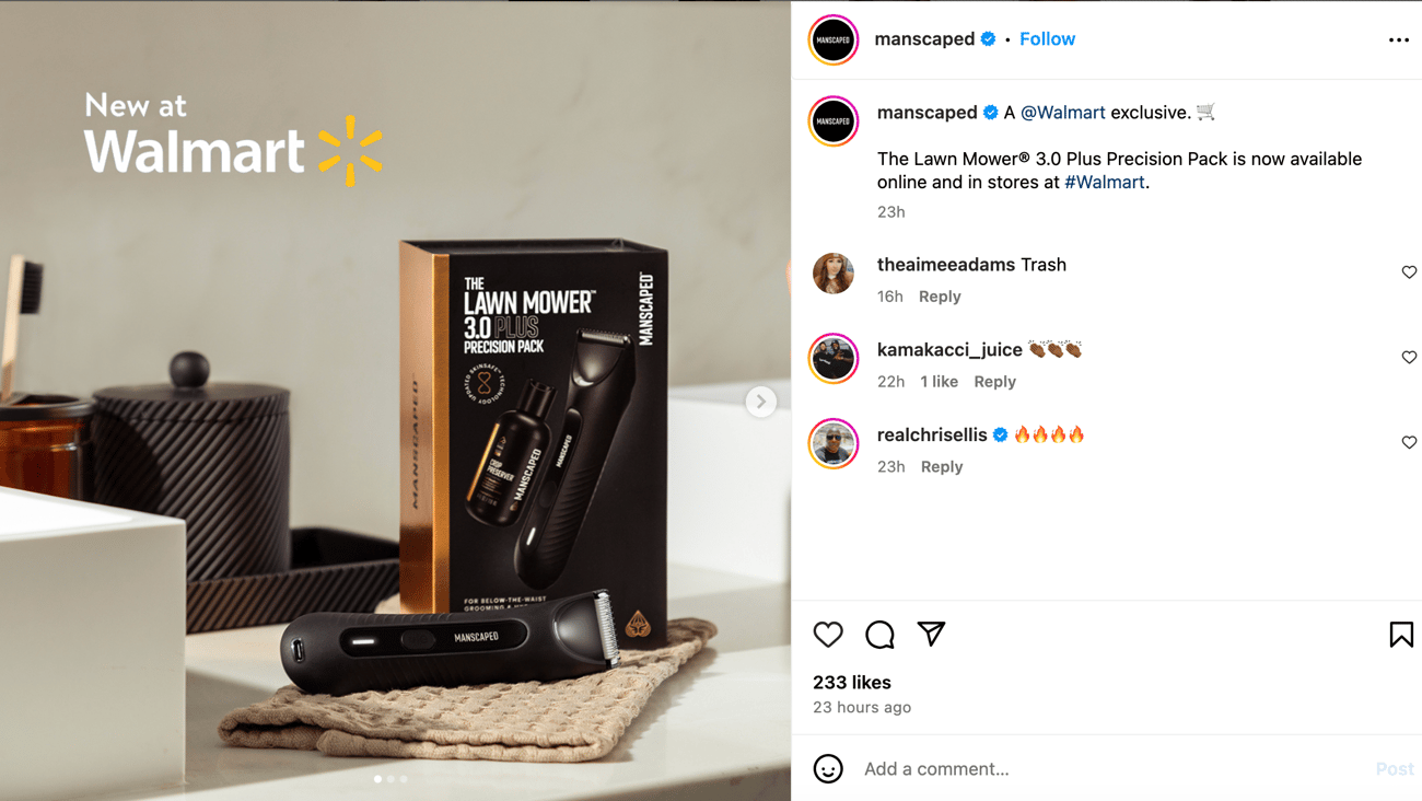 Manscaped 'A Walmart Exclusive' Instagram Update