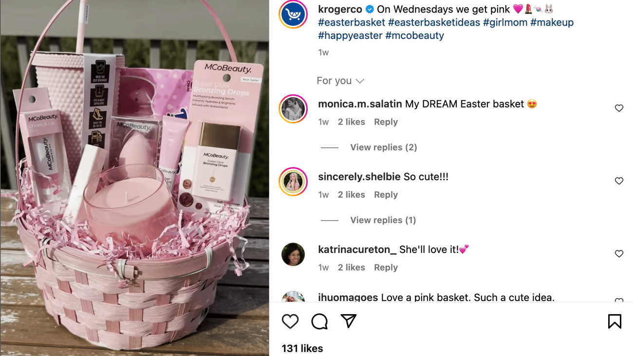 Kroger MCoBeauty 'On Wednesday We Get Pink' Instagram Update