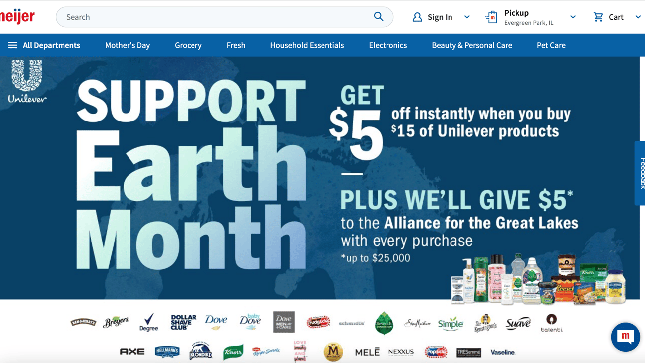 Walmart Unilever 'Support Earth Month' Promotional Page