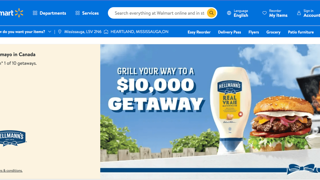 Walmart Hellmann's 'Grill Your Way to a $10,000 Getaway' Web Page