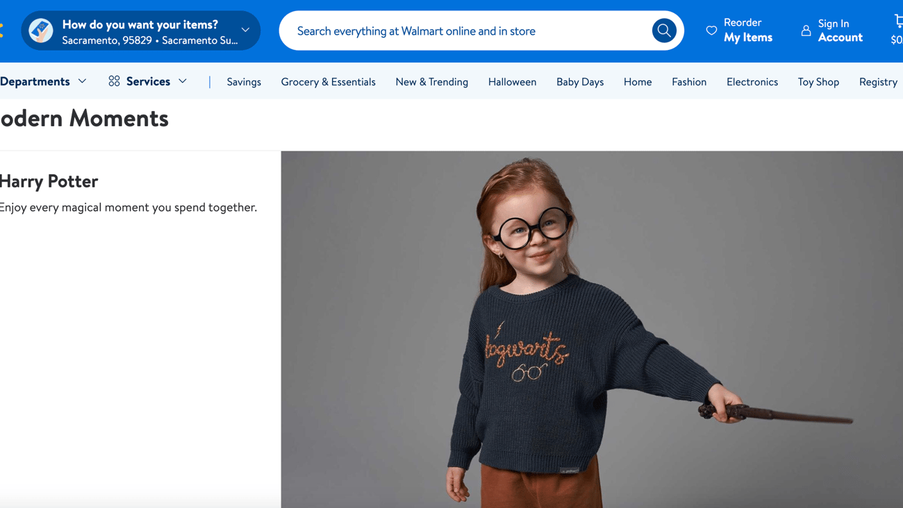 Walmart Modern Moment Harry Potter Web Page