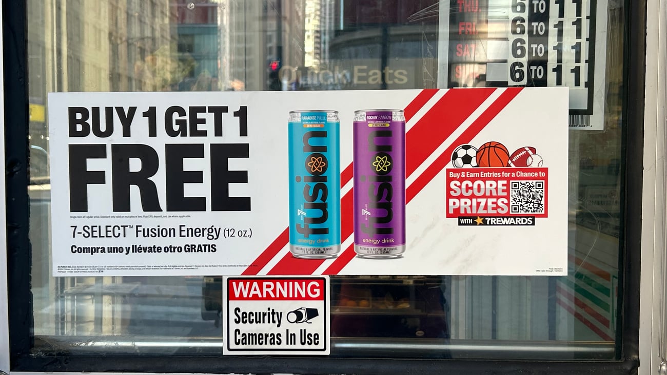 7-Eleven 7-Select Fusion Energy 'Score Prizes' Window Cling