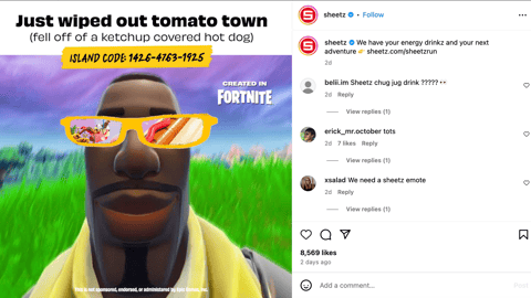 Sheetz 'Create in Fortnite' Instagram Update