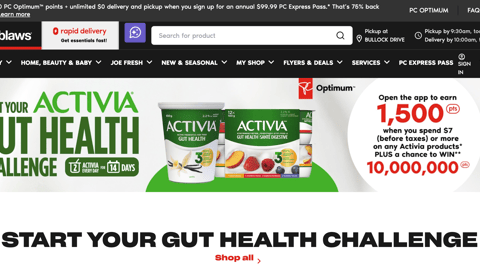 Loblaws Activia 'Start Your Gut Health Challenge' Web Page