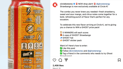 Circle K Ghost Energy Strawbango Instagram Update