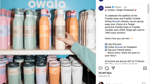 Owala x Target Giveaway Instagram Update
