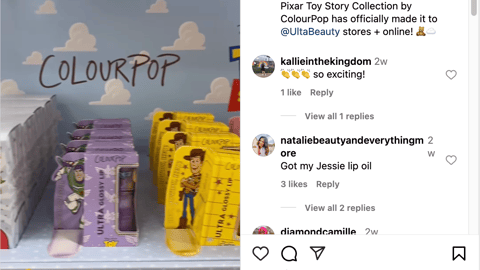 Toy Story Collection by ColourPop Ulta Instagram Update