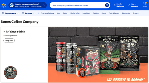 Walmart Bones Coffee Company 'It Isn't Just a Drink' Web Page