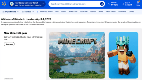Walmart 'A Minecraft Movie' Web Page