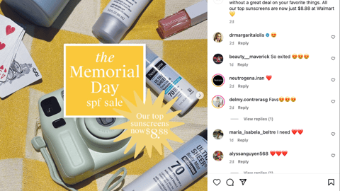 Neutrogena Walmart 'Memorial Day SPF Sale' Instagram Update