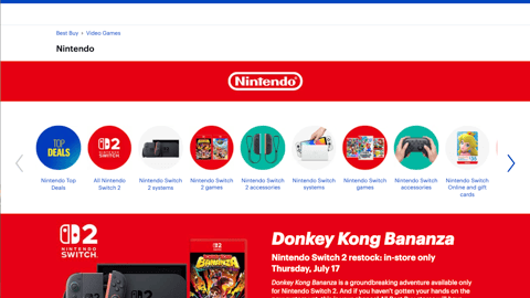 Best Buy Nintendo Switch 2 Web Page