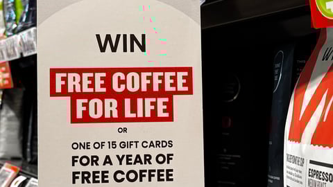 Cafe William Metro 'Win Free Coffee for Life' Violator