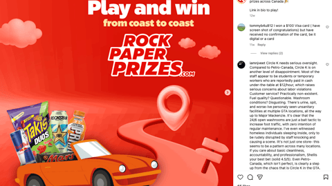 Circle K 'Rock Paper Prizes' Instagram Update