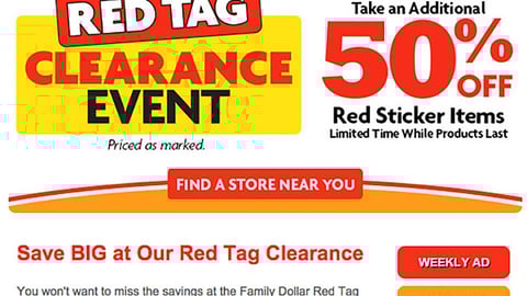Family Dollar 'Red Tag Clearance Event' Email