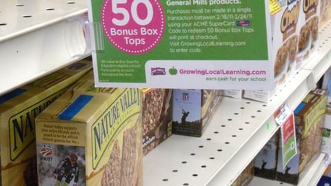 Acme 'Bonus Box Tops' Shelf Talker