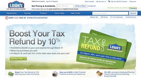 Lowe's 'Tax Refund' Leaderboard Ad