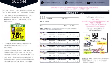 Rite Aid 'Single Check' Registration Form