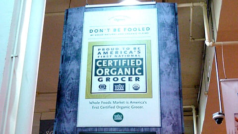 Whole Foods 'Don't Be Fooled' Ceiling Sign