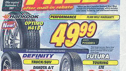 Pep Boys '4th Tire Free' Feature