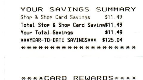 Stop & Shop Card Rewards Receipt