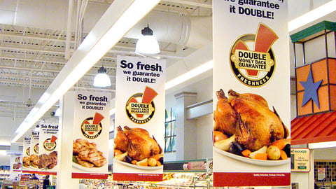 Giant Double Money Back Guarantee Ceiling Signs