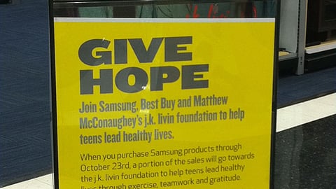 Best Buy 'Give Hope' Stanchion Sign