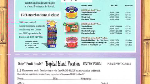 Dole Hawaiian Vacation Entry Form