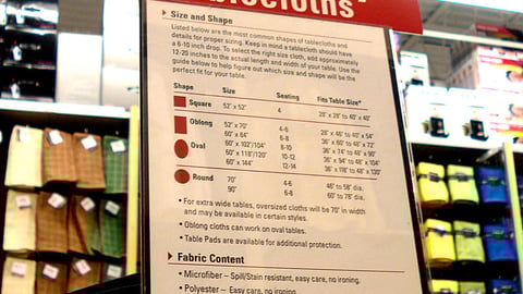 Bed Bath & Beyond 'How to Buy Tablecloths' Sign