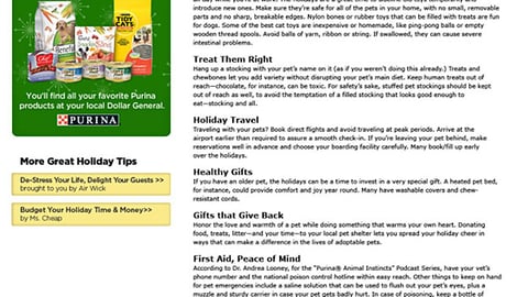 Dollar General Purina 'Pet Tips' Website