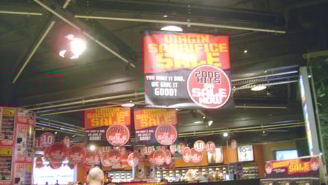 Virgin 'Sacrifice Sale' Ceiling Hangers