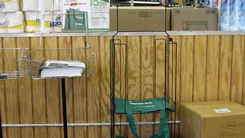 Menards Green Bag Sale Display