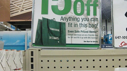 Menards Green Bag Sale Shelf Sign