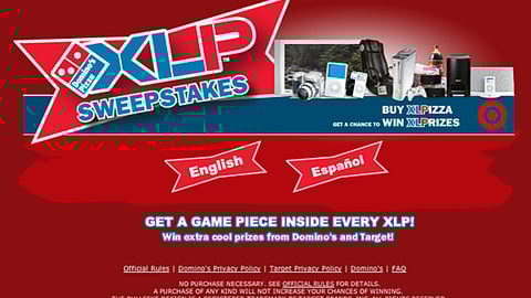 Domino's XLP/Target Sweepstakes Entry Form