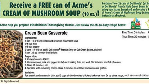 Acme/Del Monte Green Bean Casserole Feature
