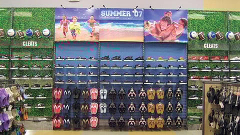 Modell's Hanging Footwear Wall