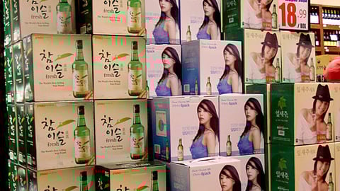 Super H Mart Soju Case Stacks