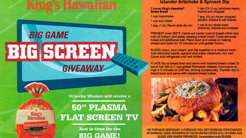 King's Hawaiian 'Big Screen Giveaway' FSI