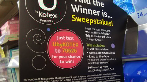 U by Kotex Walgreens Sweeps Shelf Talker