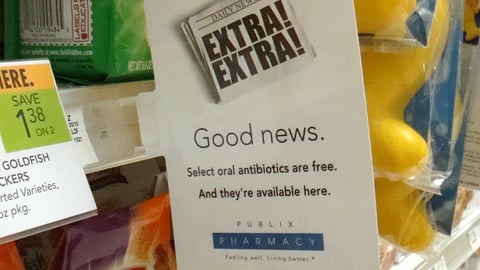 Publix 'Free Antibiotics' Shelf Talker