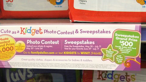 Family Dollar Kidget Contest Shelf Sign