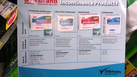 CVS Private Label 'Incontinence Products' Sign