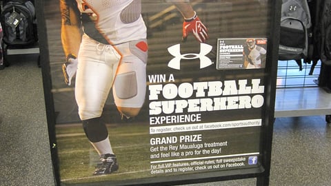 Sports Authority Under Armour 'Football Superhero' Stanchion Sign