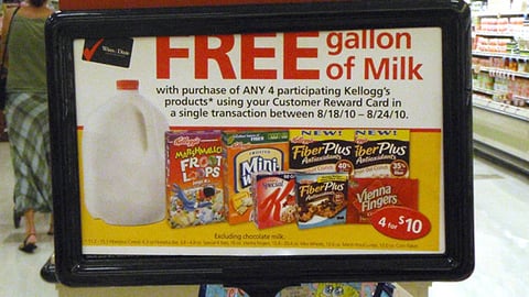 Winn-Dixie Kellogg's 'Free Milk' Framed Sign